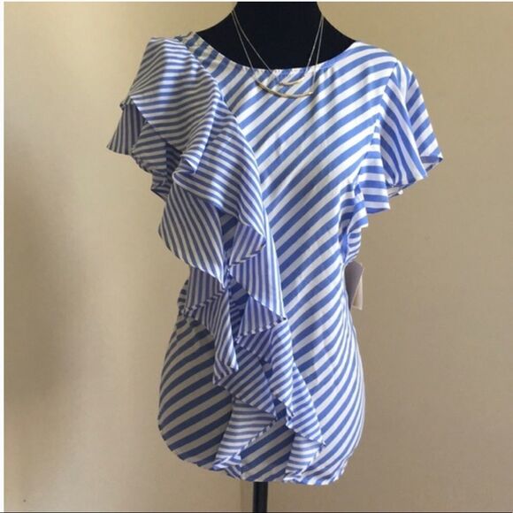 14th and Union blue and white striped blouse - Picture 2 of 8